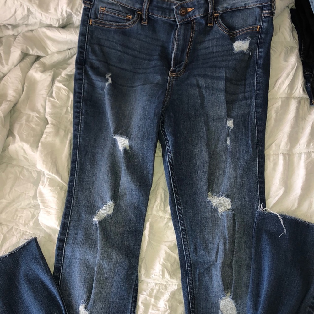 high rise blue jeans